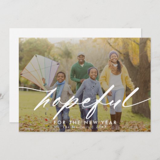 Elegant Script Hopeful Overlay New Year Photo Feestdagenkaart (Voorkant / Achterkant)