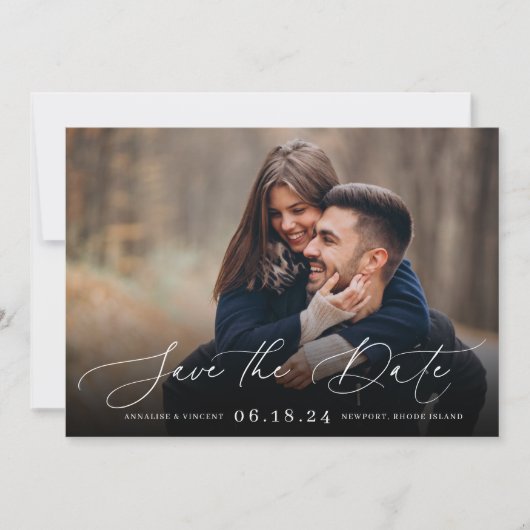 Elegant script | Horizontale foto slaat de datum o Save The Date (Voorkant)