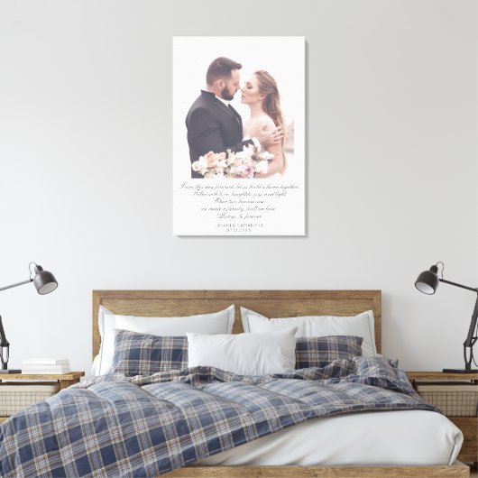 Elegant Script Huge Weddenschap Foto & Custom Vows Canvas Afdruk (Insitu (Slaapkamer))