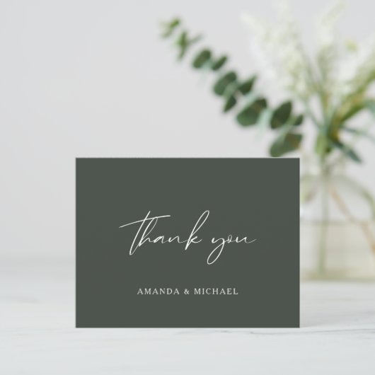 Elegant Script Hunter Green Wedding Bedankt Briefkaart (Staand voorkant)