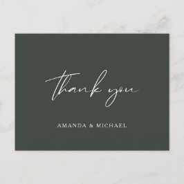Elegant Script Hunter Green Wedding Bedankt Briefkaart