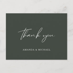Elegant Script Hunter Green Wedding Bedankt Briefkaart