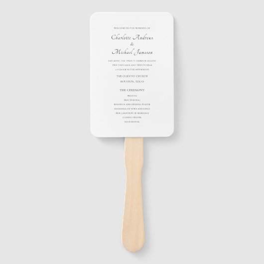Elegant script huwelijksceremonie programma handwaaier (Voorkant)