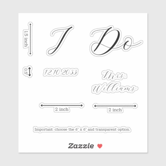 Elegant Script I Do Bride Wedding Shoe Vinyl Decal Sticker (Vel)