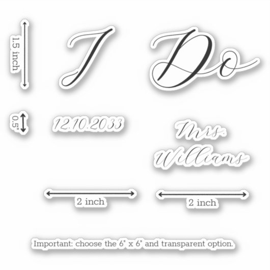 Elegant Script I Do Bride Wedding Shoe Vinyl Decal Sticker (Voorkant)