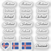 Elegant script IJsland & IJslandse vlag / naam Set Sticker (Voorkant)