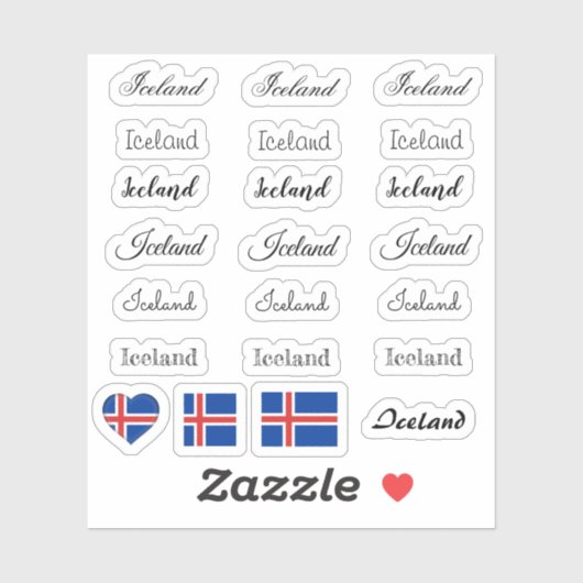 Elegant script IJsland & IJslandse vlag / naam Set Sticker (Vel)