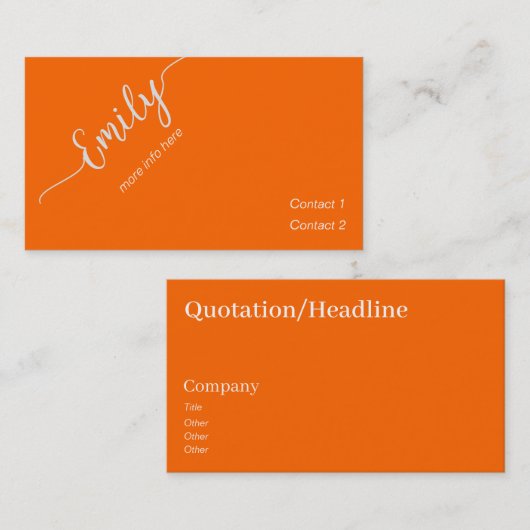 Elegant script in neon sinaasappel visitekaartje (Voorkant / Achterkant)