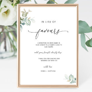 Elegant script, in plaats van gunsten groen teken poster