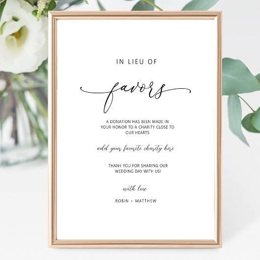 Elegant script, in plaats van gunsten teken poster