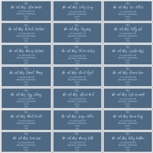 Elegant Script Indigo Bruiloft Gast Adres Label (Voorkant)