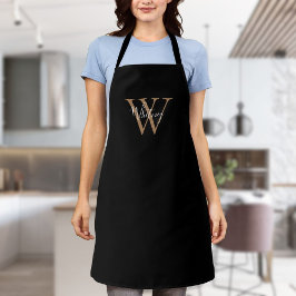 Elegant Script Initiaal Black Gold Monogram Apron Schort