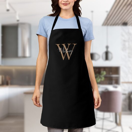 Elegant Script Initiaal Black Gold Monogram Apron Schort