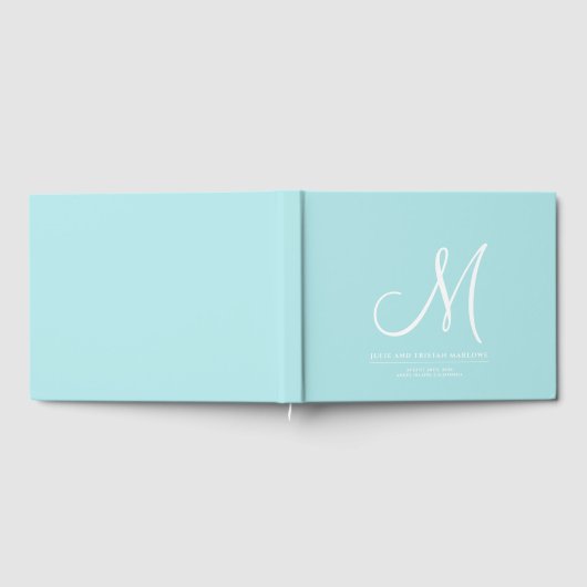 Elegant Script Initiaal Bruiloft Monogram Aqua Gastenboek (Volledig)