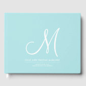 Elegant Script Initiaal Bruiloft Monogram Aqua Gastenboek (Voorkant)