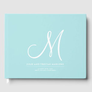Elegant Script Initiaal Bruiloft Monogram Aqua Gastenboek
