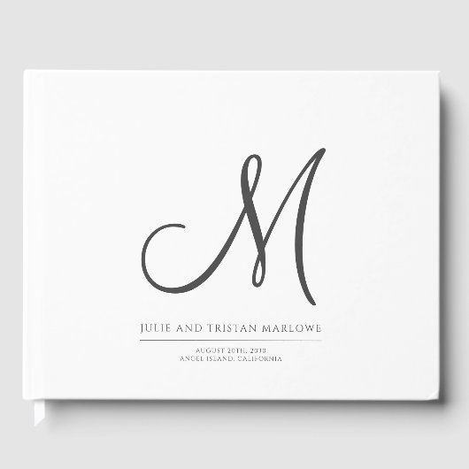 Elegant Script Initiaal Bruiloft Monogram Bruiloft Gastenboek (Voorkant)