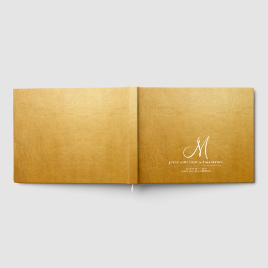 Elegant Script Initiaal Bruiloft Monogram Goud Gastenboek (Volledig)