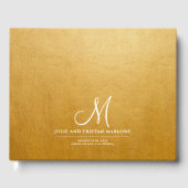 Elegant Script Initiaal Bruiloft Monogram Goud Gastenboek (Voorkant)