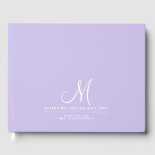 Elegant Script Initiaal Bruiloft Monogram Lavendel Gastenboek