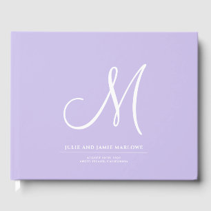 Elegant Script Initiaal Bruiloft Monogram Lavendel Gastenboek