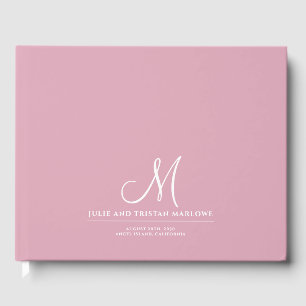 Elegant Script Initiaal Bruiloft Monogram Roze Gastenboek