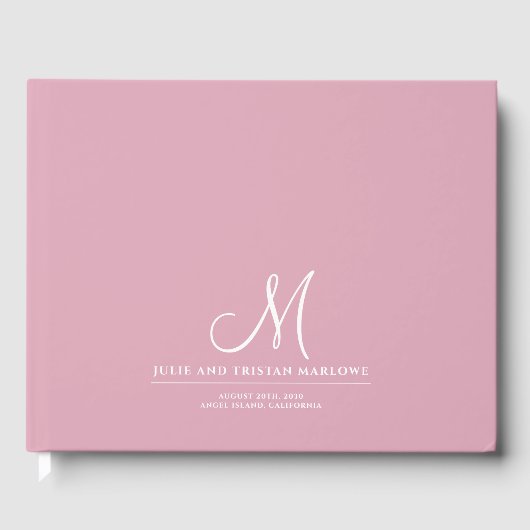 Elegant Script Initiaal Bruiloft Monogram Roze Gastenboek (Voorkant)