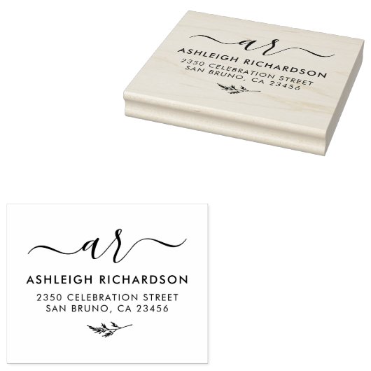 Elegant Script-Initialen | Botanisch retouradres Rubberstempel (Gestempeld)