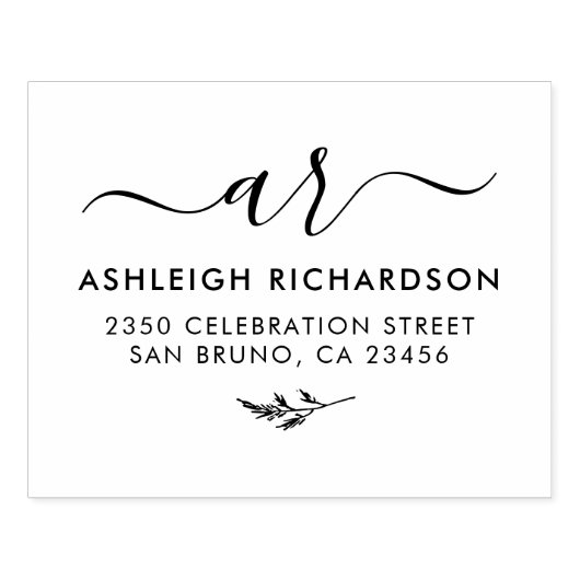 Elegant Script-Initialen | Botanisch retouradres Rubberstempel (Afrduk)