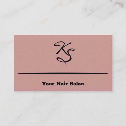 Elegant Script Initialen Hair Stylist Roze Visitekaartje (Voorkant)
