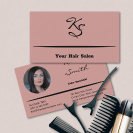 Elegant Script Initialen Hair Stylist Roze Visitekaartje