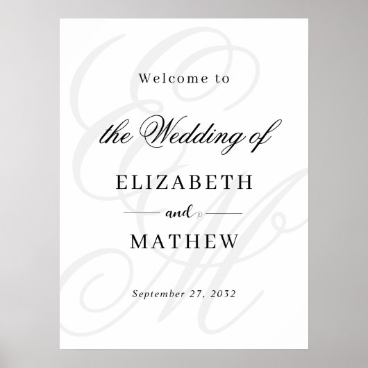 Elegant Script Ivoor Monogram Huwelijk Welkom Poster (Voorkant)