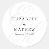 Elegant Script Ivoor Wit Monogram Trouwen Ronde Sticker (Voorkant)