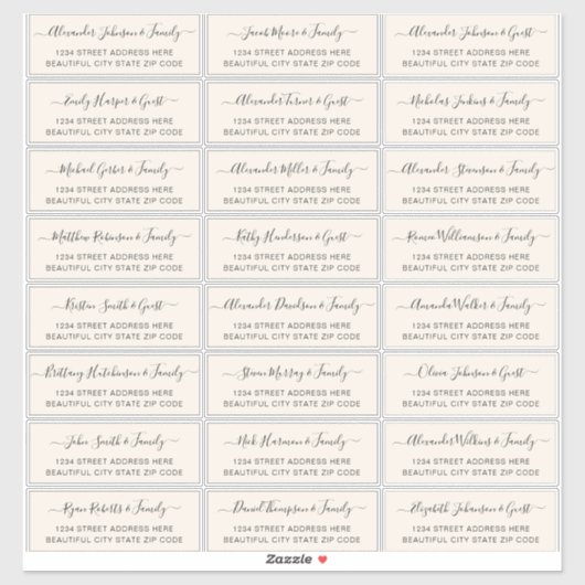 Elegant Script Ivory Cream Wedding Guest Address Sticker (Vel)