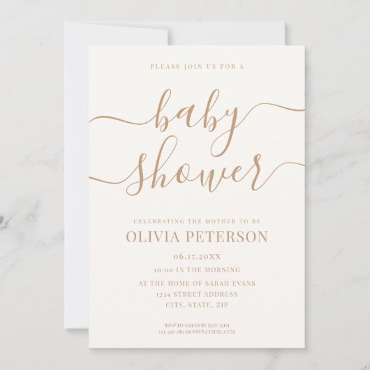 Elegant Script Ivory Tan Baby shower Kaart (Voorkant)