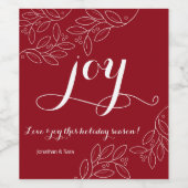 Elegant script Joy Christmas Wijn Etiket (Enkel label)