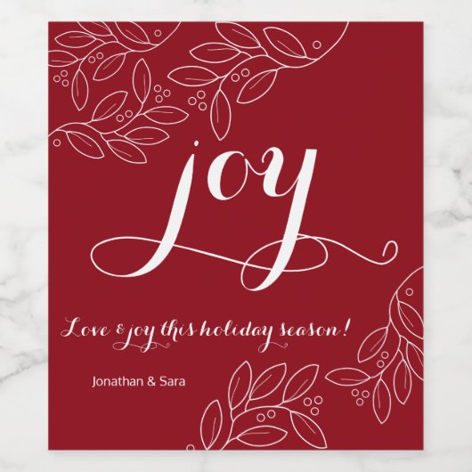Elegant script Joy Christmas Wijn Etiket (Enkel label)