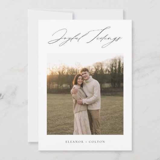 Elegant Script Joyful Tiding Boho Newlywed Photo Feestdagenkaart (Voorkant)