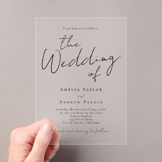 Elegant script kalligrafie eenvoudige formele brui acryl uitnodigingen (Insitu (Draagbaar))