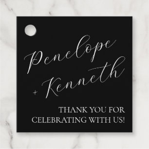 Elegant Script Kalligrafie Huwelijk Custom Black Bedankjes Labels