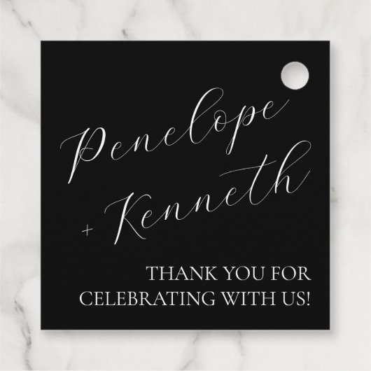 Elegant Script Kalligrafie Huwelijk Custom Black Bedankjes Labels (Achterkant)