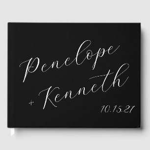 Elegant Script Kalligrafie Huwelijk Custom Black Gastenboek