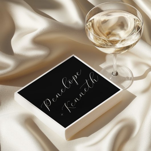 Elegant Script Kalligrafie Huwelijk Custom Black Servet