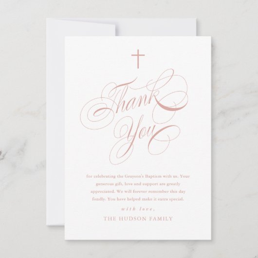 Elegant Script kalligrafie roze meisjes doop Bedankkaart (Voorkant)