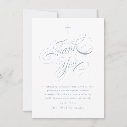 Elegant Script kalligrafie stoffige blauwe jongens Bedankkaart (Voorkant)