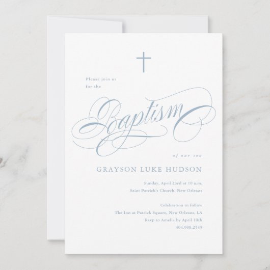 Elegant Script kalligrafie stoffige blauwe jongens Kaart (Voorkant)