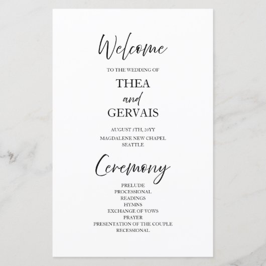 Elegant script kalligrafie wit bruiloft programma (Voorkant)