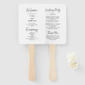 Elegant script kalligrafie wit bruiloft programma handwaaier (Voorkant en achterkant)