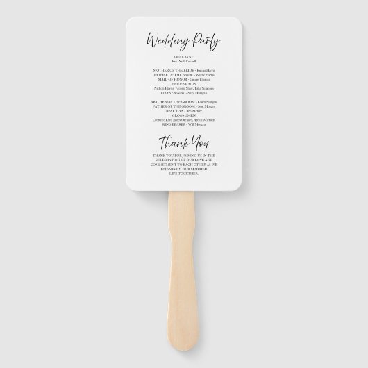 Elegant script kalligrafie wit bruiloft programma handwaaier (Achterkant)