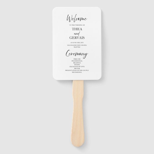 Elegant script kalligrafie wit bruiloft programma handwaaier (Voorkant)